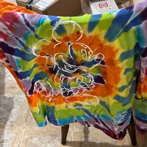 Tie-dye long sleeve thin hooded shirt with Mickey Mouse on front